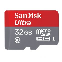 SanDisk Ultra 32GB microSDHC UHS-I Card with Adapter, Grey/Red, Standard Packaging (SDSQUNC-032G-GN6MA)-0